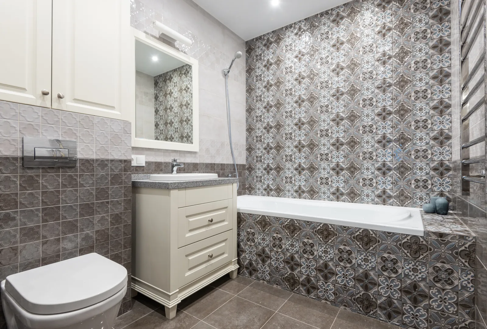 New tile installation in a renovated bathroom